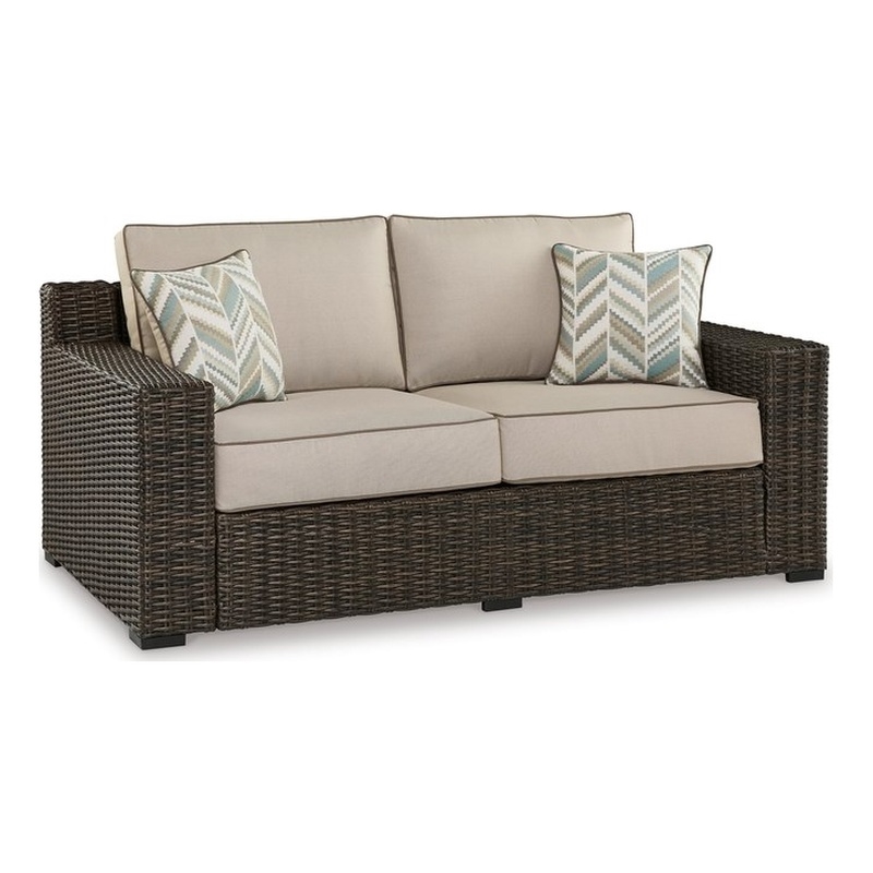 Signature Design by Ashley Coastline Bay Brown Outdoor Loveseat with Cushion
