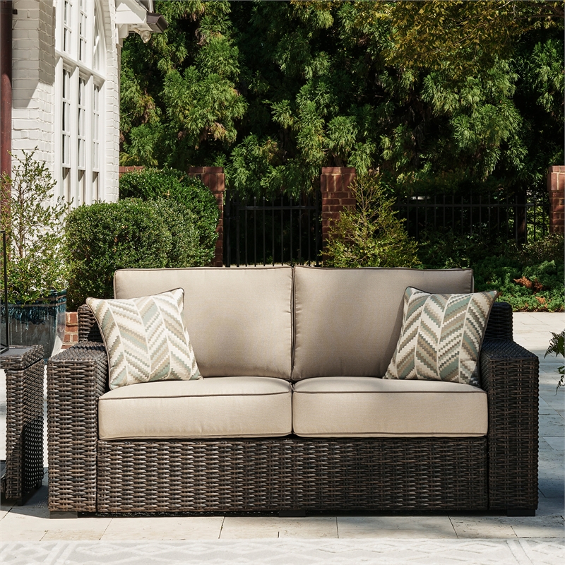 Signature Design by Ashley Coastline Bay Brown Outdoor Loveseat with Cushion