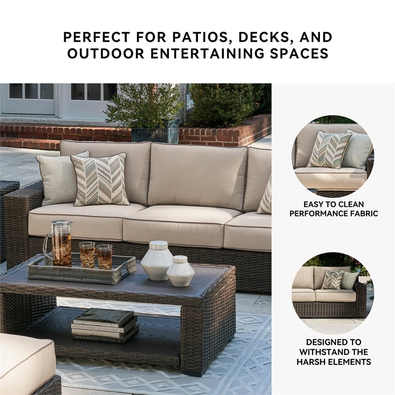 Signature Design by Ashley Coastline Bay Brown Outdoor Sofa with Cushion