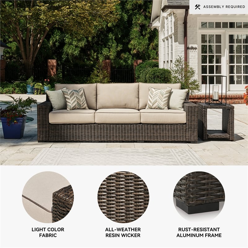 Signature Design by Ashley Coastline Bay Brown Outdoor Sofa with Cushion