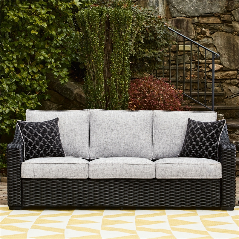 Ashley Furniture Beachcroft Black & Light Gray Outdoor Sofa with Cushion