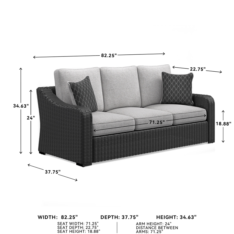 Ashley Furniture Beachcroft Black & Light Gray Outdoor Sofa with Cushion