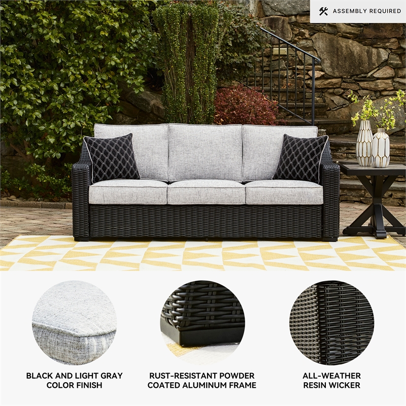 Ashley Furniture Beachcroft Black & Light Gray Outdoor Sofa with Cushion