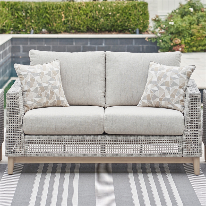 Signature Design by Ashley Seton Creek Gray Outdoor Loveseat with Cushion