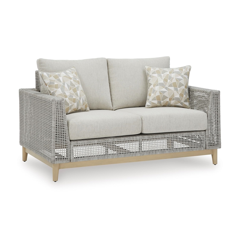 Signature Design by Ashley Seton Creek Gray Outdoor Loveseat with Cushion