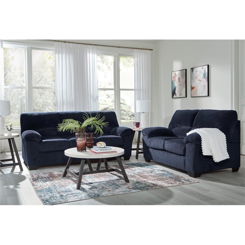 Ashley Furniture SimpleJoy Polyester Upholstered Sofa in Navy
