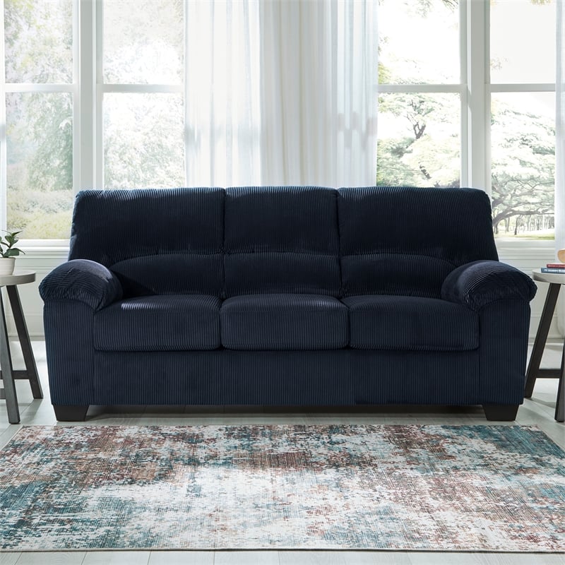 Ashley Furniture SimpleJoy Polyester Upholstered Sofa in Navy