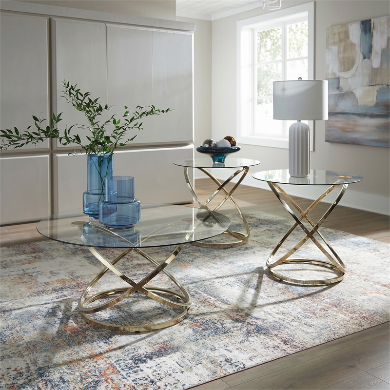 Signature Design by Ashley Furniture Crimonti Champagne Table - Set of 3