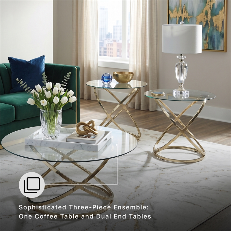 Signature Design by Ashley Furniture Crimonti Champagne Table - Set of 3