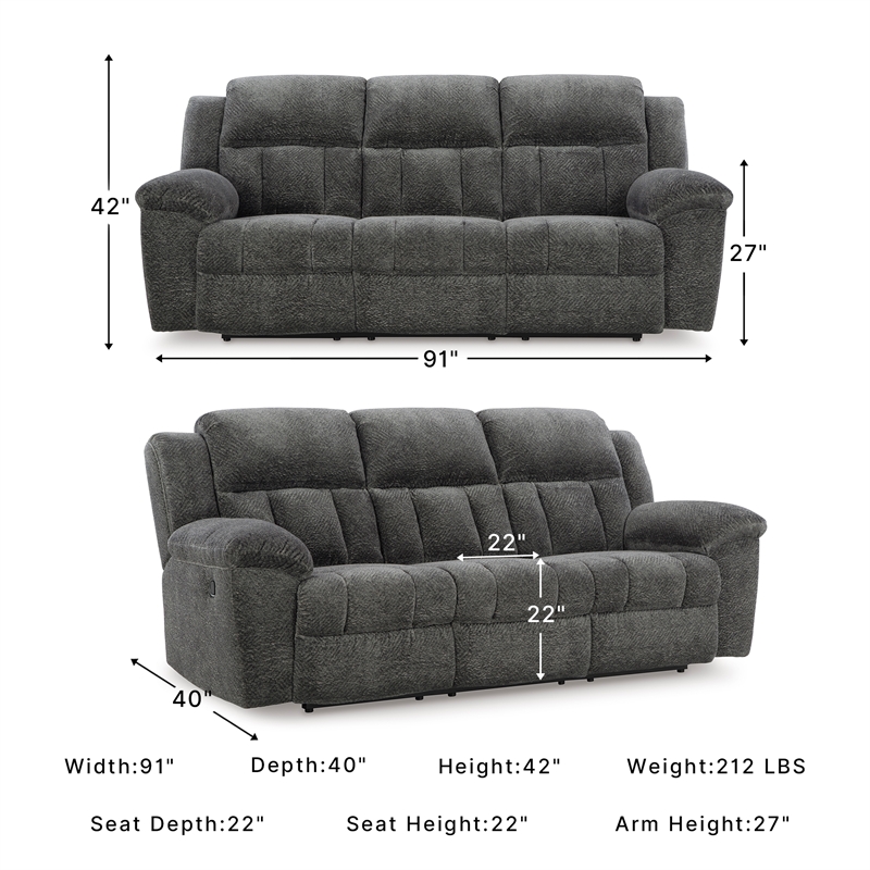 Signature Design by Ashley Frohn Gray Reclining Sofa