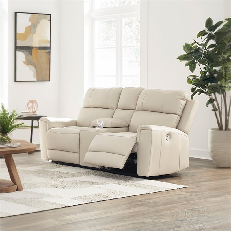 Signature Design by Ashley Dahlmoore Beige Power Reclining Loveseat with Console