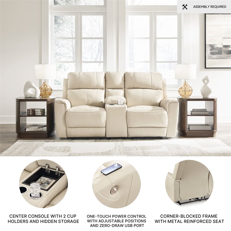 Signature Design by Ashley Dahlmoore Beige Power Reclining Loveseat with Console