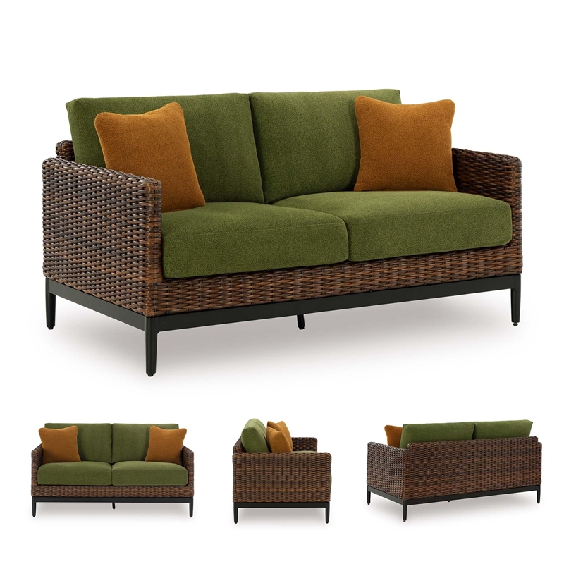 Signature Design by Ashley Furniture Horizon Hall Brown & Green Outdoor Loveseat