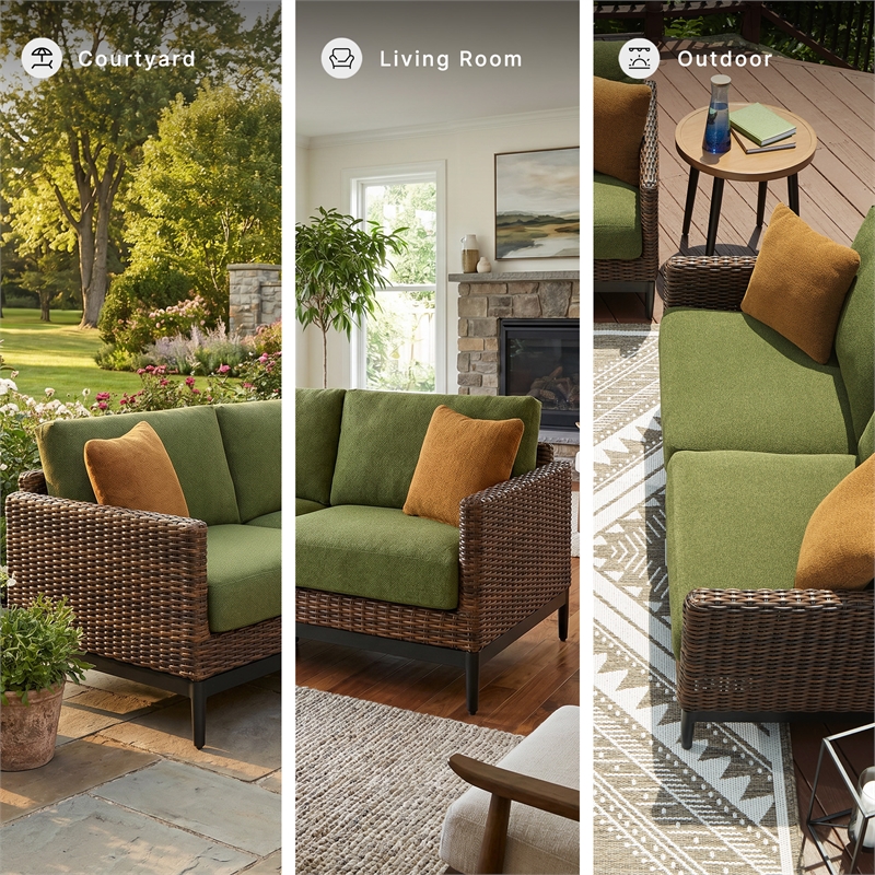 Signature Design by Ashley Furniture Horizon Hall Brown & Green Outdoor Loveseat
