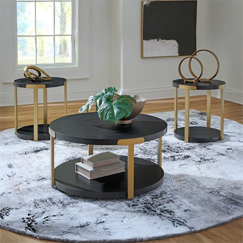 Signature Design by Ashley Shylore Black Table - Set of 3