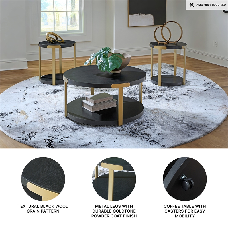 Signature Design by Ashley Shylore Black Table - Set of 3