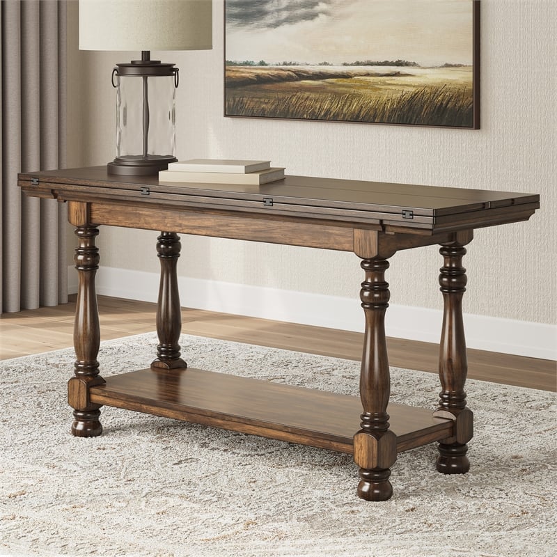 Signature Design by Ashley Sturlayne Brown Flip Top Sofa Table