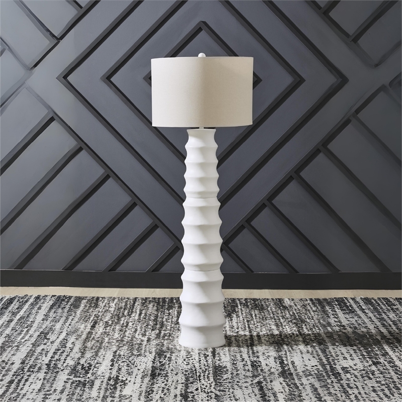 Signature Design by Ashley Veraleigh Polyresin Floor Lamp w/Fabric Shade White