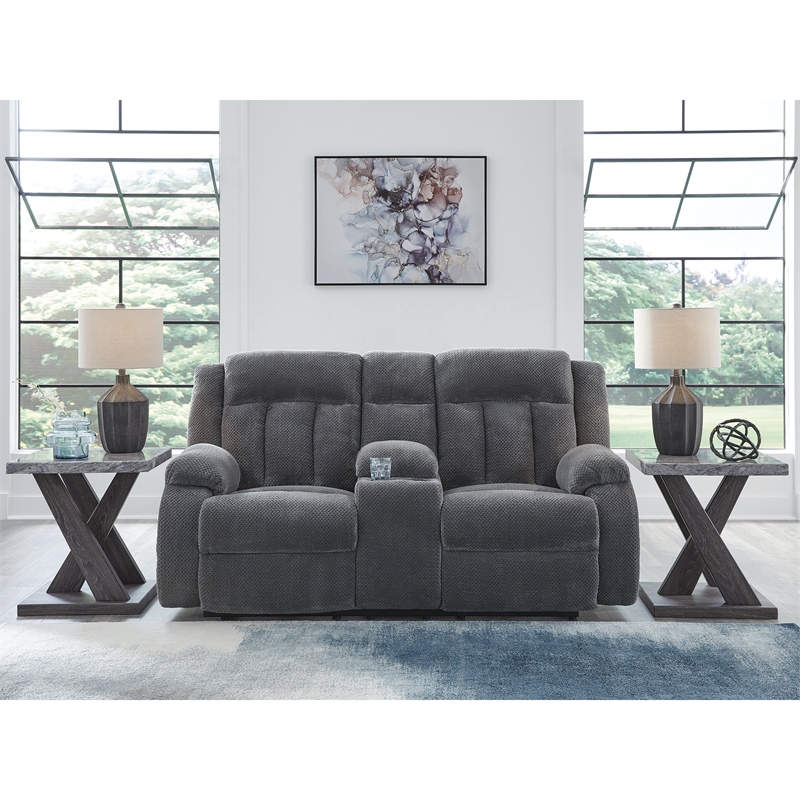 Signature Design by Ashley Free Wake Gray Power Reclining Loveseat with Console