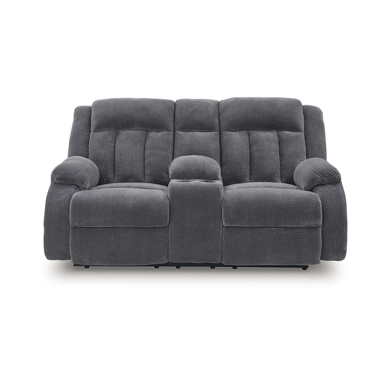 Signature Design by Ashley Free Wake Gray Power Reclining Loveseat with Console