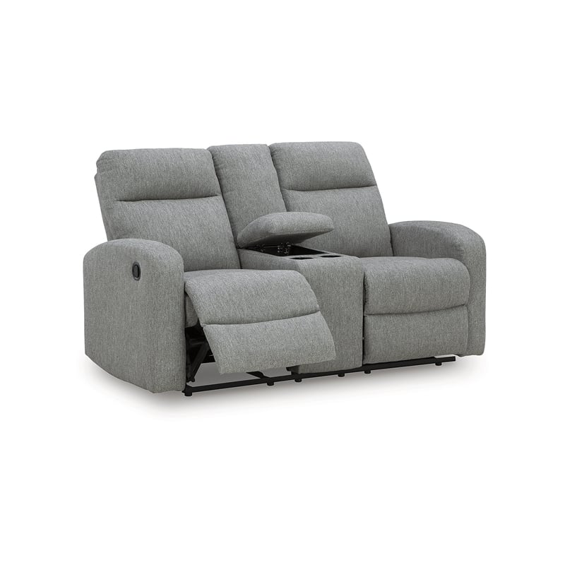 Signature Design by Ashley Carrigan Lane Gray Reclining Loveseat with Console