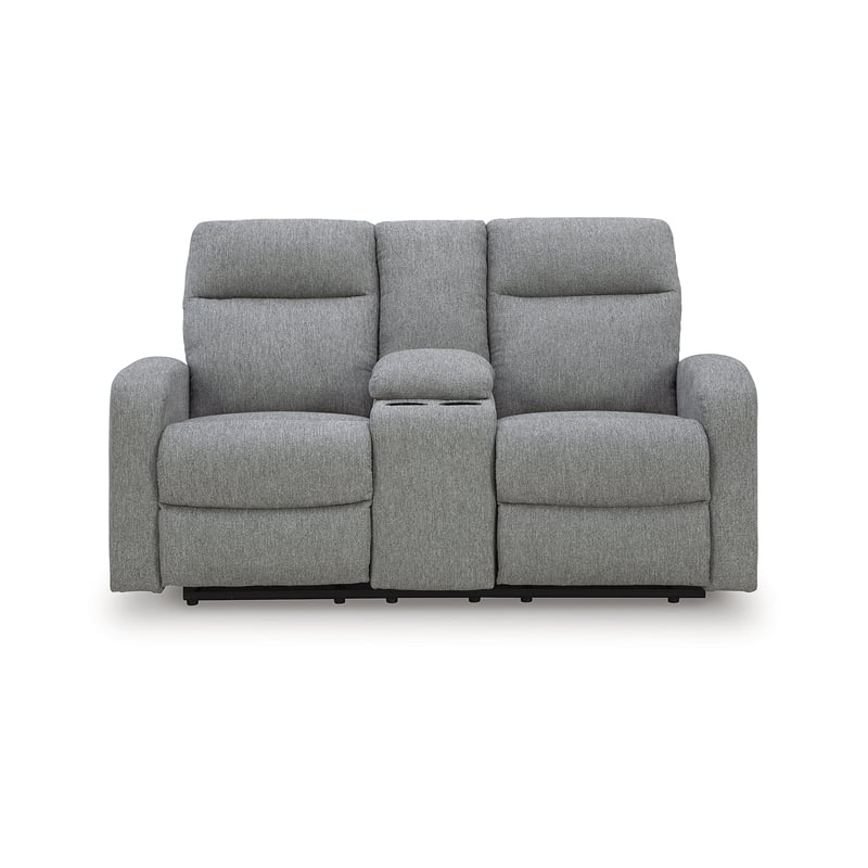 Signature Design by Ashley Carrigan Lane Gray Reclining Loveseat with Console