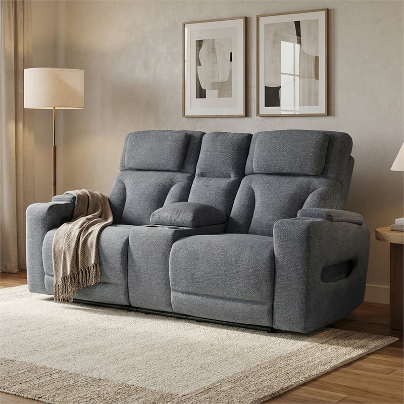 Signature Design by Ashley RiverTest Gray Power Reclining Loveseat with Console