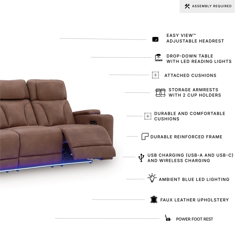 Signature Design by Ashley Wonder Waves Brown Power Reclining Sofa