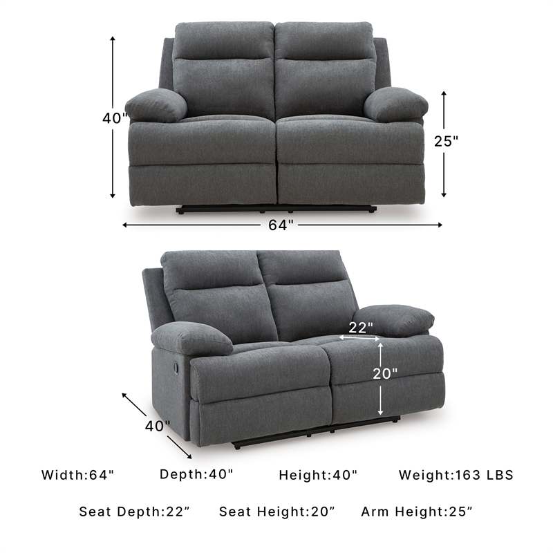 Signature Design by Ashley Yarrow Lane Gray Reclining Loveseat