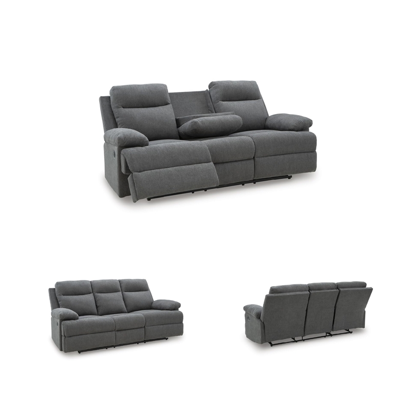 Signature Design by Ashley Yarrow Lane Gray Reclining Sofa with Drop Down Table