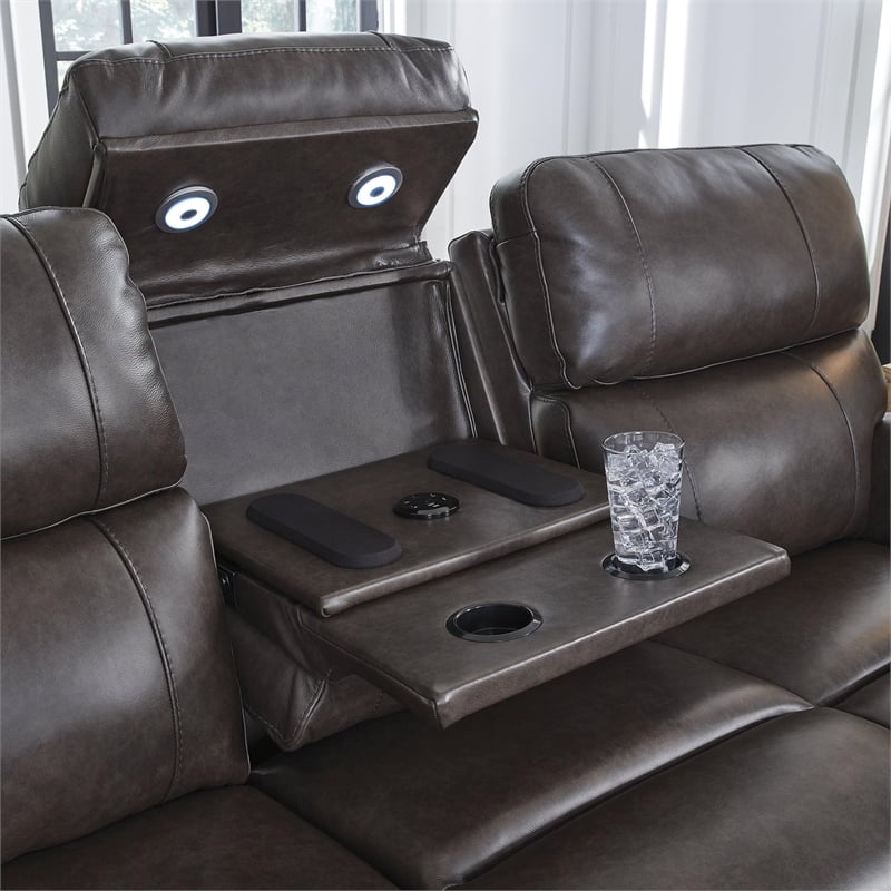 Signature Design by Ashley Side Step Brown Power Reclining Sofa
