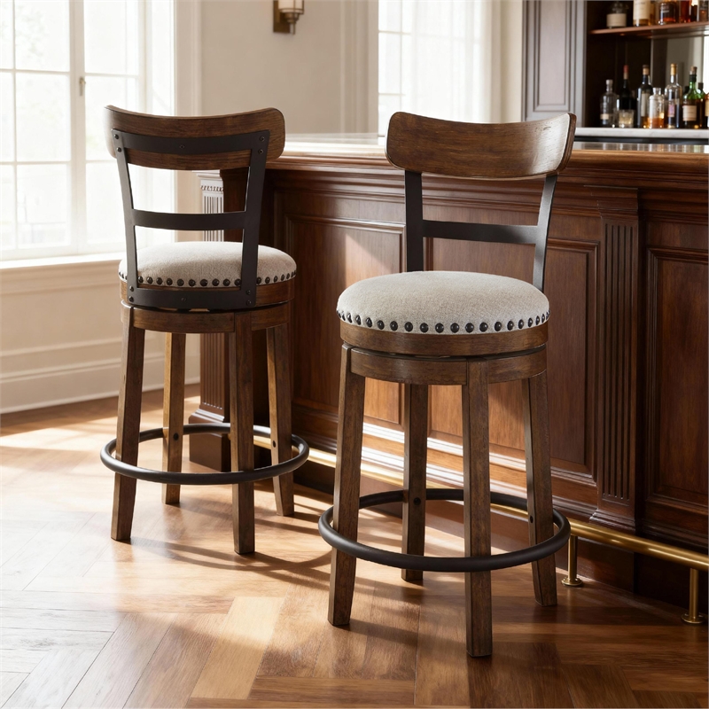Signature Design by Ashley Bristel Beige & Brown Upholstered Swivel Barstool