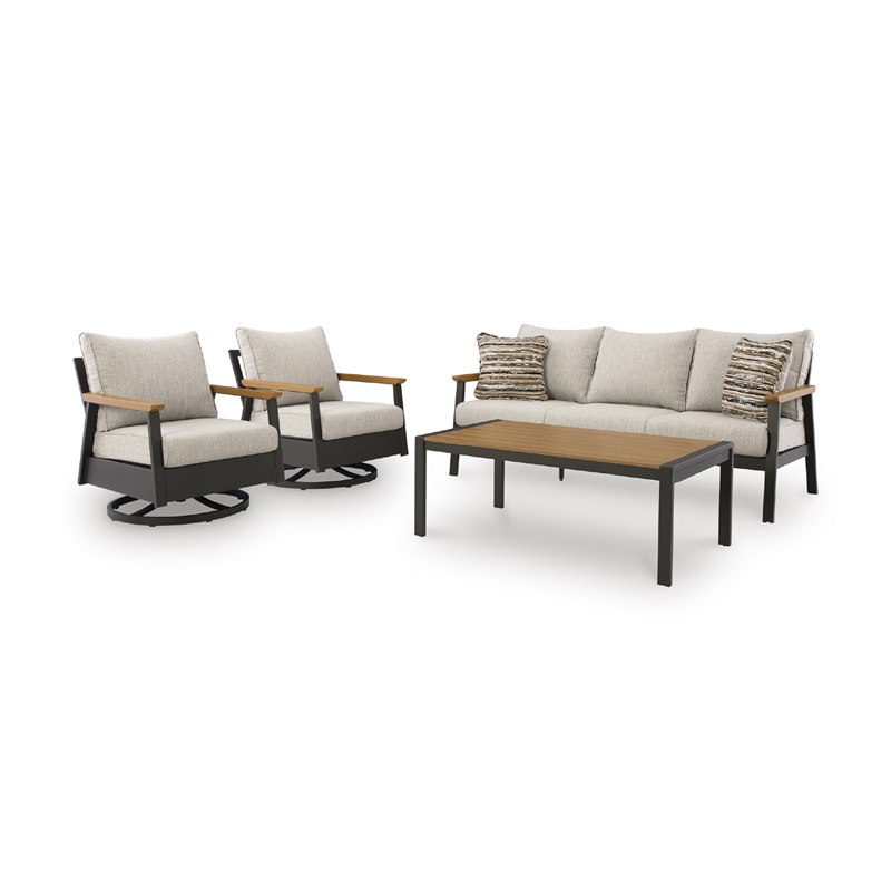 Signature Design by Ashley Virga Zinc Outdoor Sofa/Chairs/Table (Set of 4)