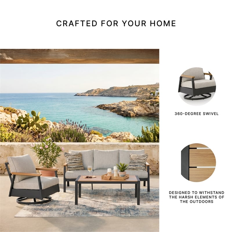 Signature Design by Ashley Virga Zinc Outdoor Sofa/Chairs/Table (Set of 4)
