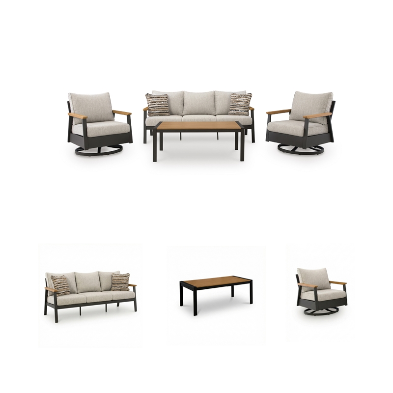 Signature Design by Ashley Virga Zinc Outdoor Sofa/Chairs/Table (Set of 4)
