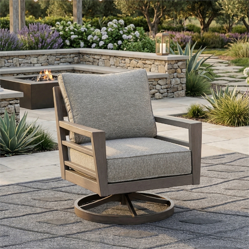 Signature Design by Ashley Narwhal Smoke Outdoor Swivel Lounge with Cushion