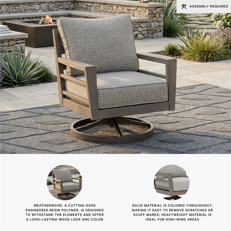 Signature Design by Ashley Narwhal Smoke Outdoor Swivel Lounge with Cushion