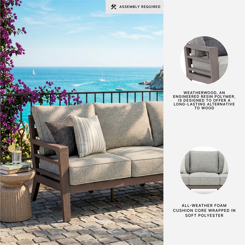 Signature Design by Ashley Narwhal Smoke Outdoor Sofa with Cushion