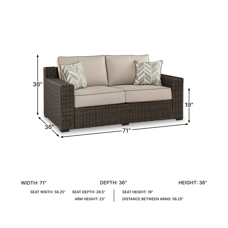 Signature Design by Ashley Teak Opaline Outdoor Loveseat with Cushion
