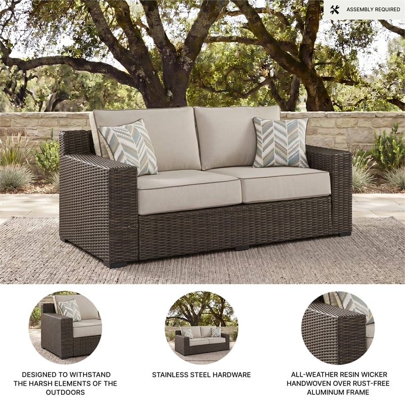 Signature Design by Ashley Teak Opaline Outdoor Loveseat with Cushion