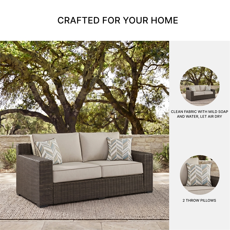Signature Design by Ashley Teak Opaline Outdoor Loveseat with Cushion