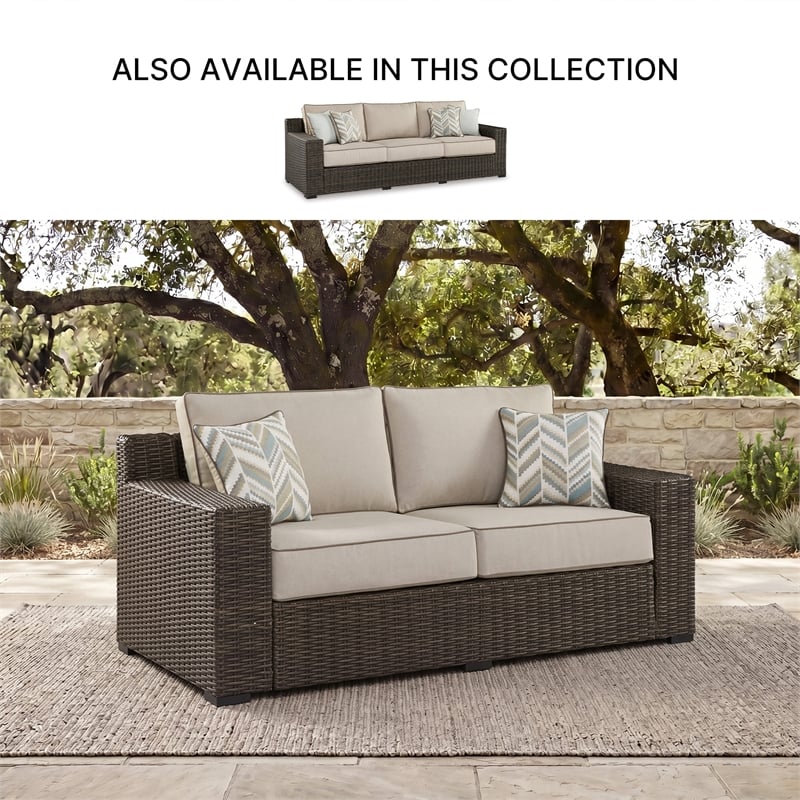 Signature Design by Ashley Teak Opaline Outdoor Loveseat with Cushion