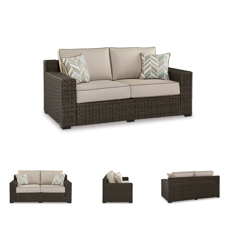 Signature Design by Ashley Teak Opaline Outdoor Loveseat with Cushion
