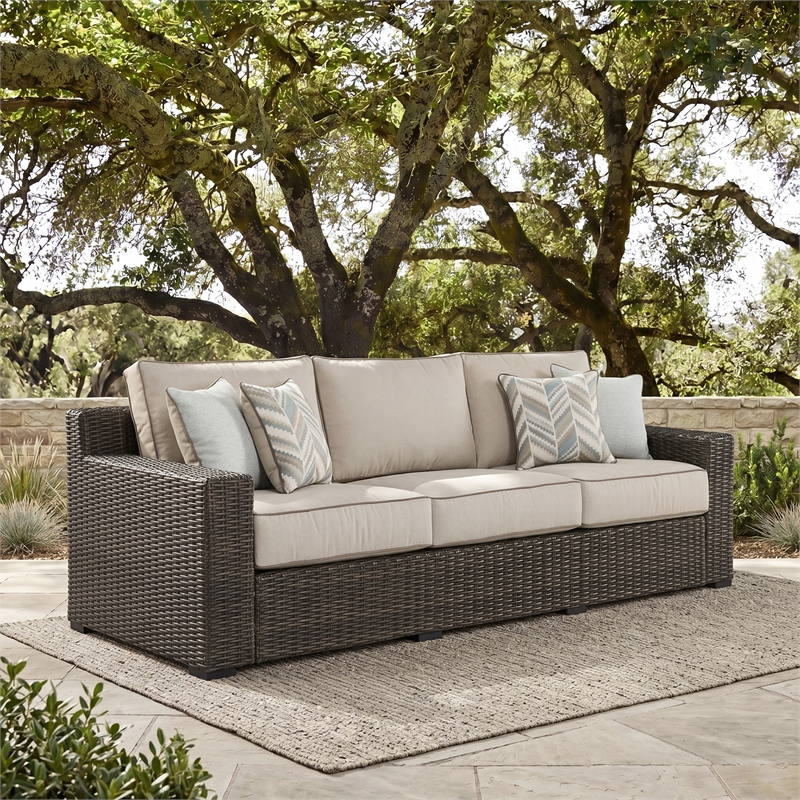 Signature Design by Ashley Teak Opaline Outdoor Sofa with Cushion