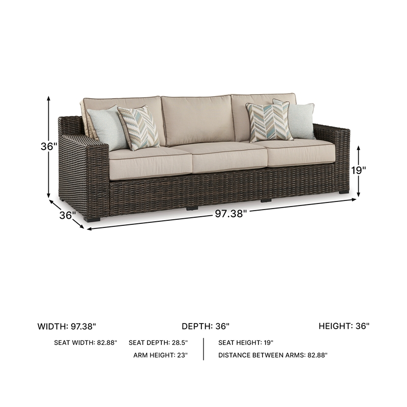 Signature Design by Ashley Teak Opaline Outdoor Sofa with Cushion