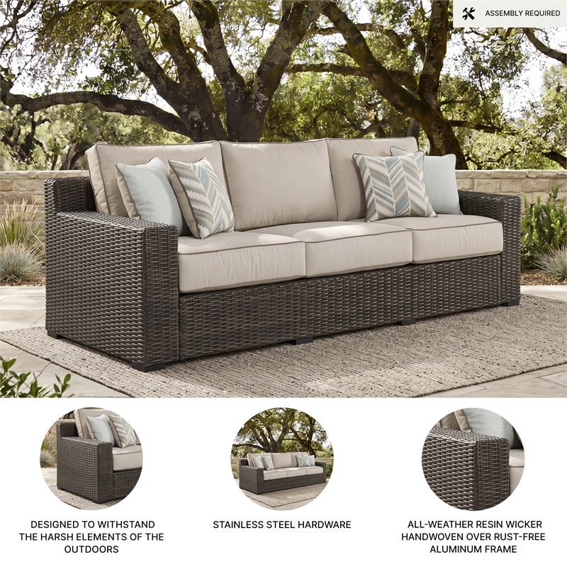 Signature Design by Ashley Teak Opaline Outdoor Sofa with Cushion