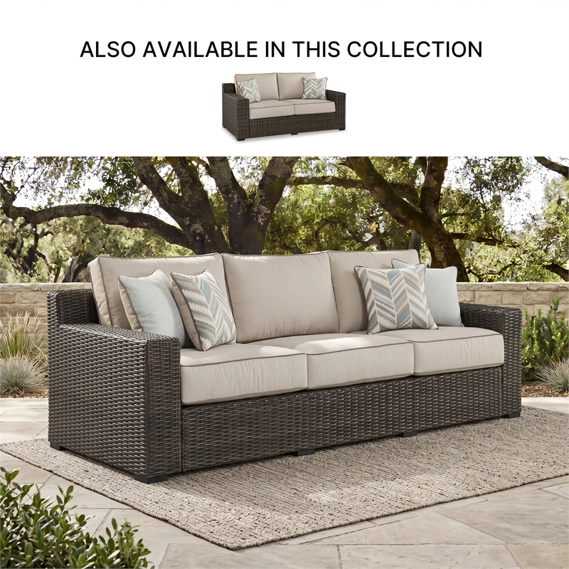 Signature Design by Ashley Teak Opaline Outdoor Sofa with Cushion
