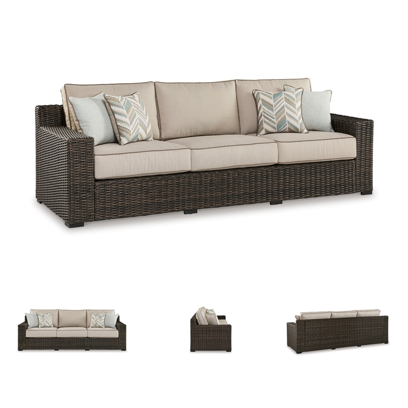 Signature Design by Ashley Teak Opaline Outdoor Sofa with Cushion