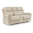 Signature Design Morningshade Power Reclining Loveseat with Console in Almond