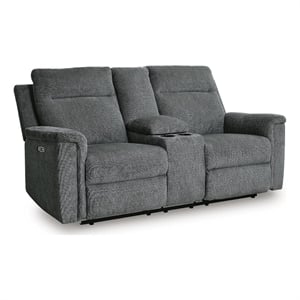 Signature Design by Ashley Brighton Hollow Power Reclining Loveseat in Dark Gray